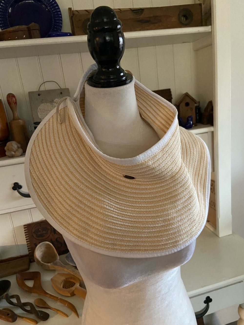 Cream Straw Visor Sweater Collar - Women Sweaters